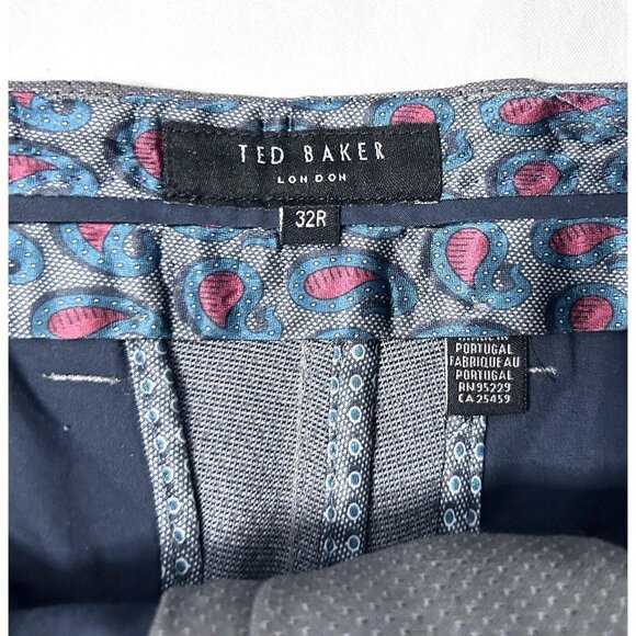 Ted Baker Pants Mens 32R Gray Textured Dress Trousers Slim Fit Made Portugal - Picture 4 of 16